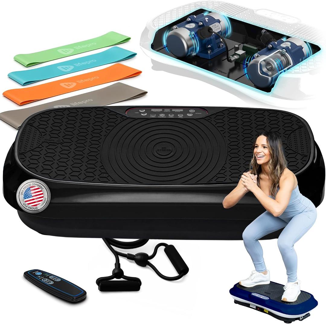 Lifepro Waver Mini Vibration Plate Exercise Machine with Remote & Bands Compact Whole Body Vibrating Plate for Lymphatic Drainage & Muscle Toning Shake Machine with 99 Speed Levels & 10 Presets