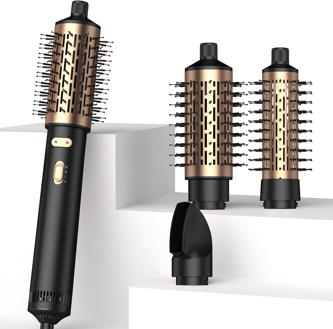 Rotating Hair Dryer Brush Spinning with Detachable Brush(2" & 1.5"),3 Heats and 2 Speeds Rotating Hot Air Brush for Curling,Straight,Drying