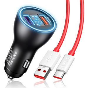 Car Charger for SuperVOOC 100W 80W for OnePlus 13 15 13R 12R 12 11 10 Pro, 65W Warp Charger for OnePlus Nord N30 N100 Open Pad 9 Pro 8 7T 6T 6 LED Display Dual USB Car Charge Adapter 3.3FT Fast Cable