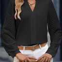 Womens Tops Dressy Casual Sheer Long Sleeve V Neck Shirts Loose Flowy Chiffon Business Work Blouses (Black, XXL)