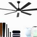 72" Large Smart Ceiling Fan with Light Remote Control via WiFi Alexa,6-Speeds Quiet DC Motor,Dimmable,Indoor Outdoor Black Ceiling Fan for Living Room,Patio,Dual Finish 7 Blades