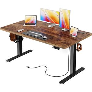 Huuger Electric Standing Desk with Power Outlets and USB-C Port, 55 X 24 Inch Height Adjustable Desk, Sit Stand Desk for Home Office, Computer & Gaming Desk with 4 Presets, Rustic Brown