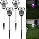 Qualirey 4 Pcs Solar Bug Zapper Outdoor Waterproof Solar Mosquito Zapper Outdoor Solar Powered Mosquito Killer Lamp Mosquito Repellent Lamp for Patio Yard Garden Insect (Purple Light, White Light)