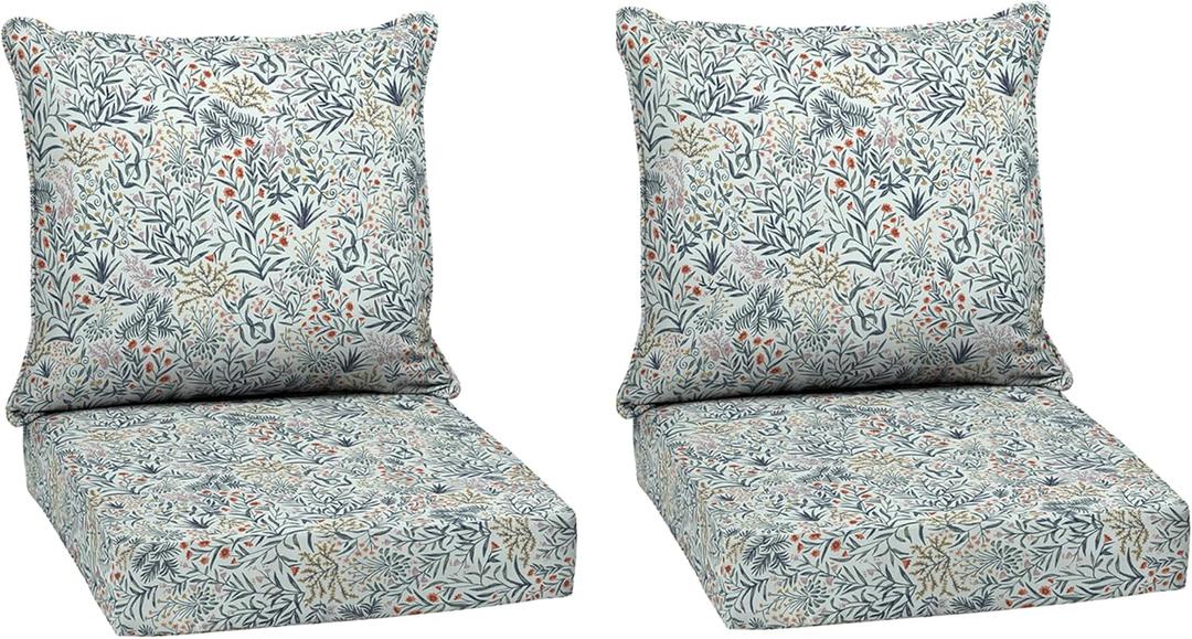 Arden Outdoor Deep Seat Cushion Set (2-Pack), 24 in x 24 in, Weather-Proof, Rain-Proof, Fade Resistant Patio Cushion for Chair, Sofa, and Couch Pistachio Botanical