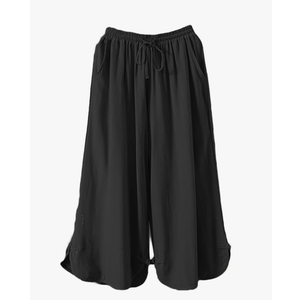 Minibee Women's Linen Pants Drawstring Waist Wide Leg Trousers with Frog Button 2X, Black