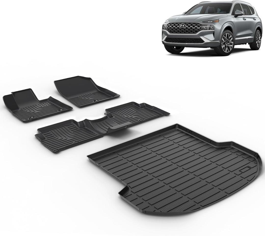 Floor Mats & Cargo Liner for 2021 2022 2023 Hyundai Santa Fe Hybrid/2022 2023 Hyundai Santa Fe Plug-in Hybrid(PHEV) Car Mats All Weather Santa Fe Hybrid Floor Mats Trunk Mat Accessories