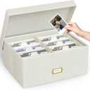 Decorative Photo Storage Box - Linen Photo Box Organizer with Dividers, Fits Holds Up to 1700 Pictures and 5x7 Photos, Memory Keepsake Organizer for Photos, Scrapbook Supplies, Cards, Stamps (Beige)