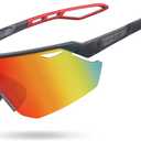 Lamicall 24g Polarized Sports Sunglasses for Men Women - UV400 Protection Sun Glasses Gifts for Running Cycling Baseball (Black Frame-Red Lens)