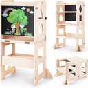 4-in-1 Toddler Kitchen Step Stool, Foldable Learning Standing Tower with Blackboard, Wooden Kitchen Stool Helper for Kids, 1-3 Year Old Boy Girl Gifts (4-in-1 Tower)