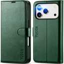 TUCCH Wallet Case for iPhone 17 Pro (6.3") 2025, RFID Blocking 4 Card Slots, Kickstand, Shockproof TPU Shell, PU Leather, Magnetic Closure, Protective Flip Folio Cover, Evergreen