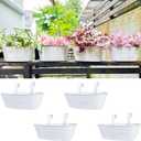 LaLaGreen Planter Boxes for Outdoor (4 Pack, 17 Inch) White Metal Deck Railing Hanging Flower Pots, Large Window Box Plant Holder Hooks Fence Rail Buckets Herb Boho Style Wall Mount Porch Garden Decor