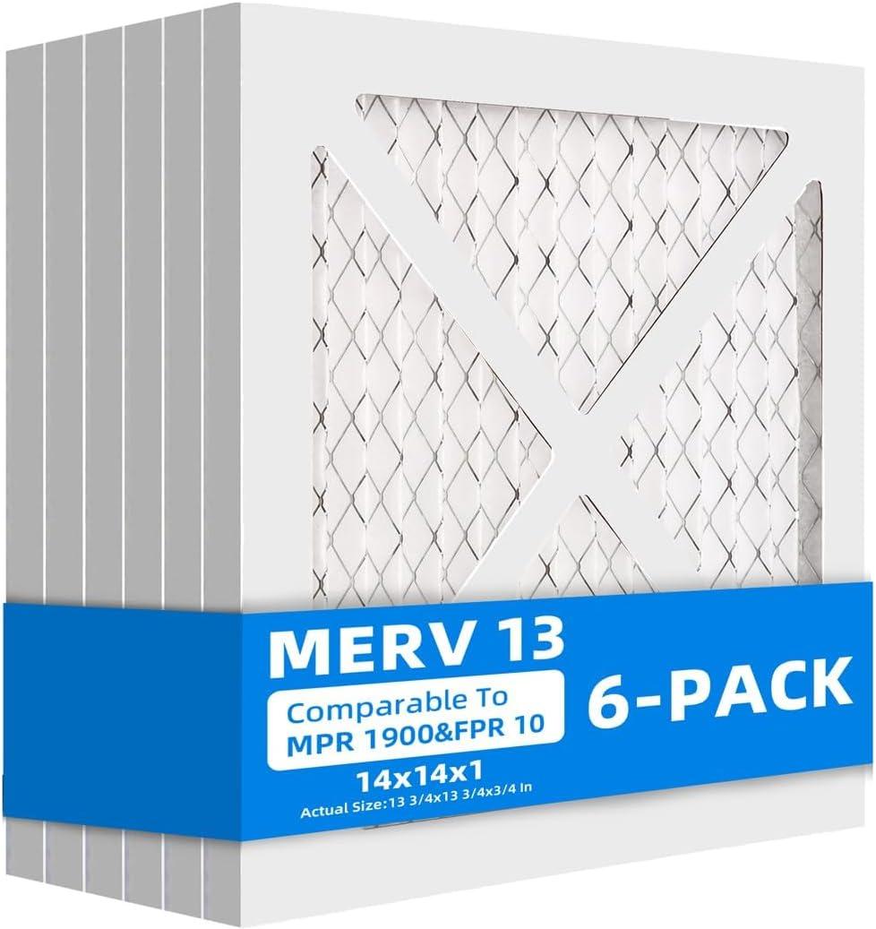 Chenzhit (6 Pack) 14x14x1 Furnace Air Filters, MPR 1200 & FPR 7, MERV 11 Pleated Air Filter (Actual Size: 13.75x13.75x0.75 inch)