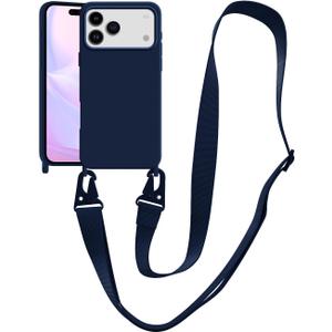 Compatible with iPhone 17 Pro Max Case with Lanyard Crossbody iPhone Case with Strap Adjustable Shockproof Drop Protection Silicone Phone Cover for iPhone 17 Pro Max 6.9 inch Navy Blue