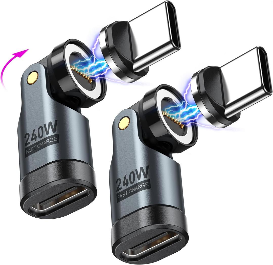 VAFOTON USB C Magnetic Adapter PD 240W(2Pack), 9PIN USB C 90 Degree Adapter/C Right Angle Adapters/360 &180 Degree C to C Adapters for 1Phone 16/15, Ma-Book Pro/1Pad Series, Samsung Galaxy, Tablet, Laptop VAFOTON USB C Magnetic Adapter PD 240W(2Pack), 9PIN USB C 90 Degree Adapter/C Right Angle Adapters/360 &180 Degree C to C Adapters for 1Phone 16/15, Ma-Book Pro/1Pad Series, Samsung Galaxy, Tablet, Laptop