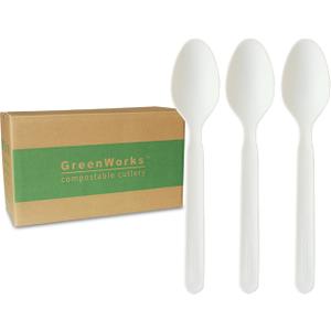 GreenWorks 1000 Heavy-duty Compostable Spoons,BPI Certified 7" Series Large Bulk Disposable Cutlery Spoon