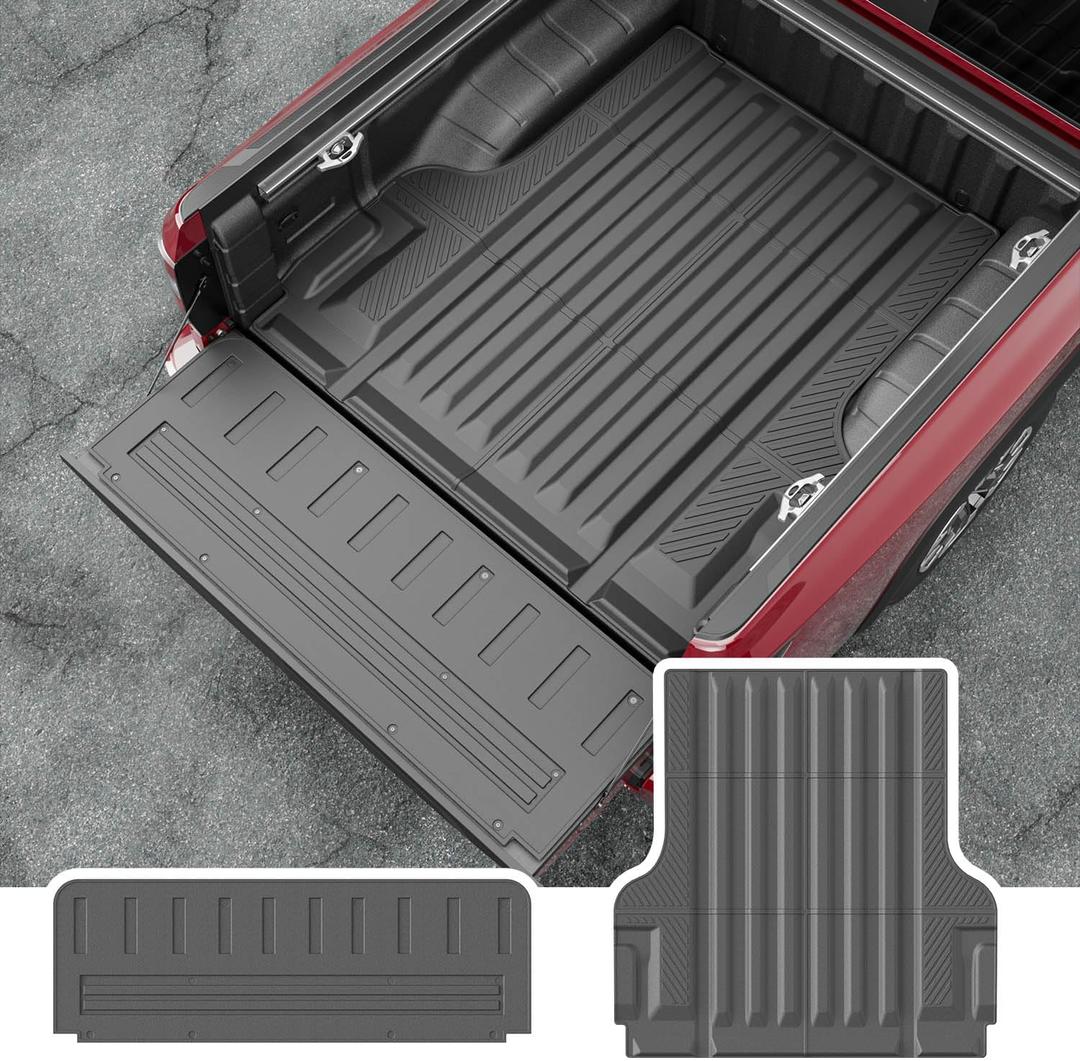 powoq Truck Mat Compatible with 2022-2024 2025 Nissan Frontier Truck Bed Mat Tailgate Liner Replacement for 2022-2025 Nissan Frontier Accessories(5FT Bed Mat+Stripe Style Tailgate Mat)