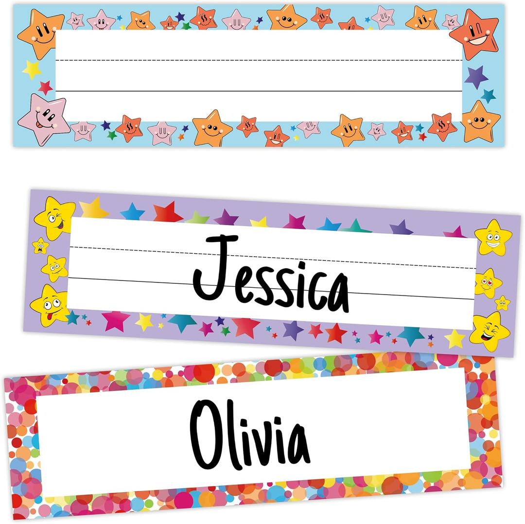 Desk Name Tags for Classroom - Colorful Starfish Student Desk Name Plates for Classroom Decor, Self Adhesive Nametags Cubby Labels Teacher Supplies, Kindergarten Preschool Must Haves - A06