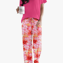 Ekouaer Pajama Sets for Women Round Neck Pjs Short Sleeve Sleepwear with Long Pants Loose Lounge Sets M