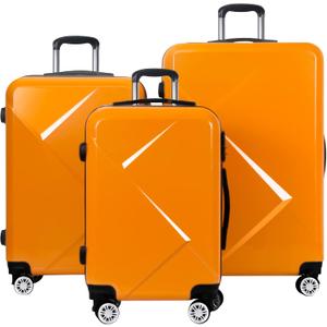 Luggage, PC+ABS Hardshell Lightweight Durable Spinner Wheels Suitcase, Orange, 3-Piece Set (20"/24"/28")