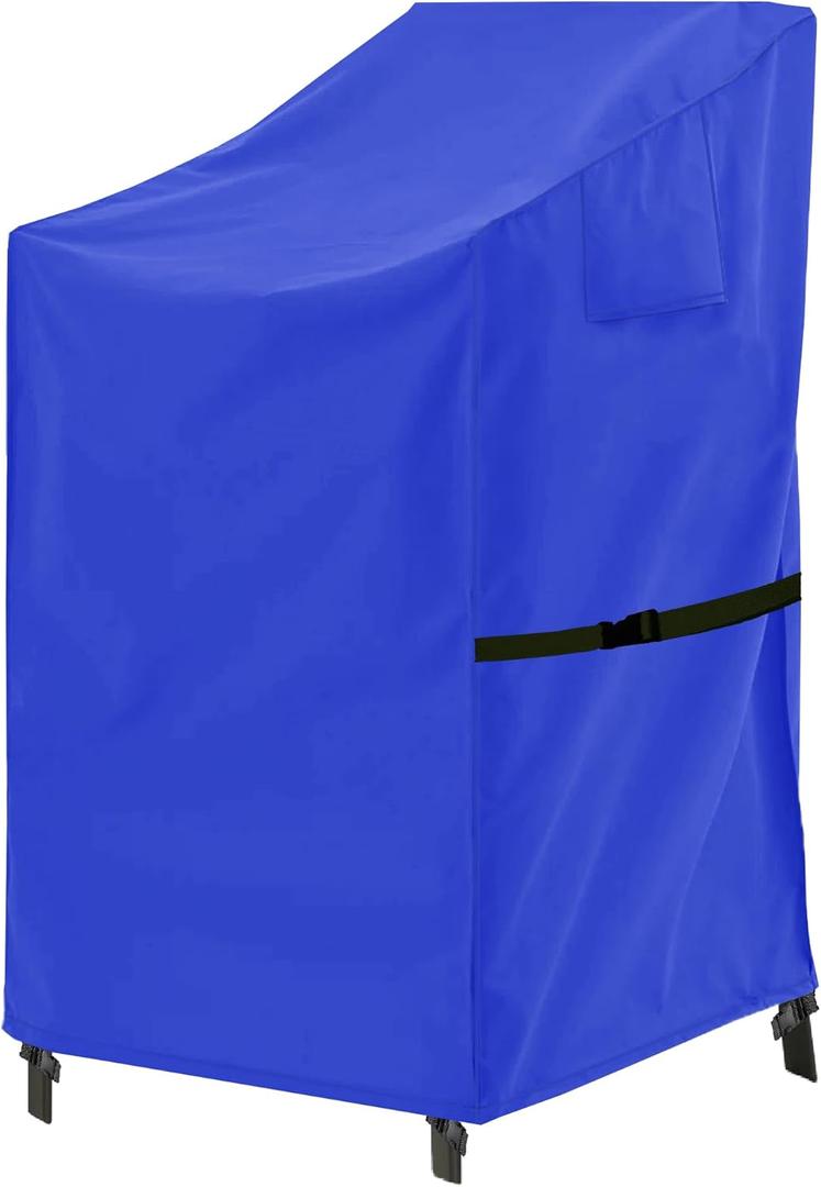 Stackable Patio Chair Cover - 600D High Back Outdoor Chair Cover Waterproof & Heavy Duty, 1 Pack Lawn Furniture Stacking Seat Cover for 4-6 Outdoor Stackable Dining Chairs - 28 x 36 x 47 Inch