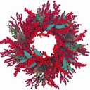 20 Inch Christmas Wreath for Front Door, Artificial Berry with Pinecone, Artificial Red Berry Flower Garlands, Used for Window, Wall, Porch, and Other Indoor and Out Door Home Decorations