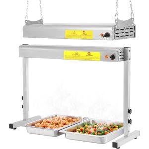 24-Inch Food Heat Lamp, 750W Commercial Food Warmer Lamp Electric Strip Heater Overhead Stainless Steel Heat Lamps for Buffet Restaurant Parties Catering, Sliver 115V (Silver)