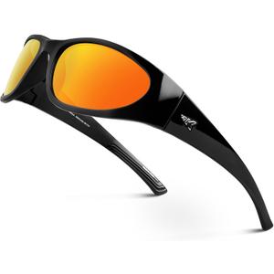 KastKing Raccoon Polarized Sport Sunglasses for Men and Women, Wide Temple Wrap, Ideal for Driving Fishing Cycling Running (J.gloss Black-copper Frame, Copper-orange Mirror)