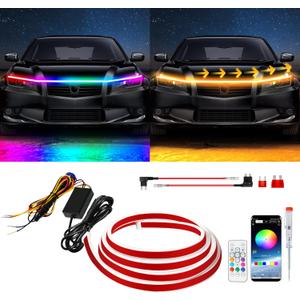 Exterior Car LED Hood Light Strip,RGB Multicolor Dynamic Scan Start Up Hoodbeam Kit l,12V Updated Waterproof Hood Glow Lights for Cars, Trucks,SUV(94 Inch)