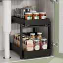 2 Pack Under Sink Organizer, Bamboo Wooden 2-Tier Pull-Out Storage with Sliding Drawers for Kitchen and Bathroom Cabinets, Easy Installation (Black, 1 pack)