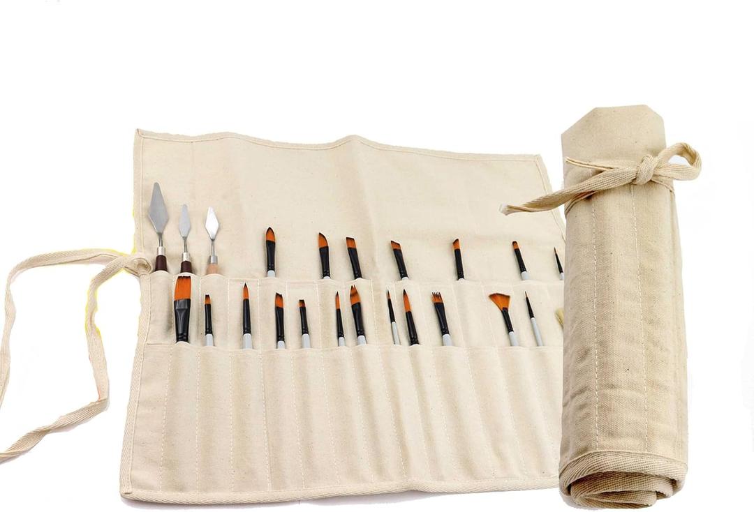 Liquidraw 30 Pocket Canvas Paint Brush Holder - Natural | 21" x 18" | Roll Up Brush Storage Pouch | Ideal Case for Paintbrush & Art Tool Storage | Easy to Carry | Also Great for Storing Makeup Brushes
