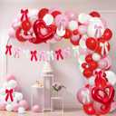 Valentines Day Party Balloons Arch Garland Kit, Red Pink White Bows Decorations, 106pcs Balloons & Accessories for Valentines Engagement Party Birthday Decorations