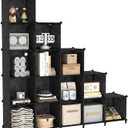 UNKU 15 Cube Storage Organizer, Bookcase Bookshelf with Pattern, Closet Organizer Cabinet, Storage Cube Shelf, Open Storage Shelves for Bedroom, Living Room, Home Office, Black