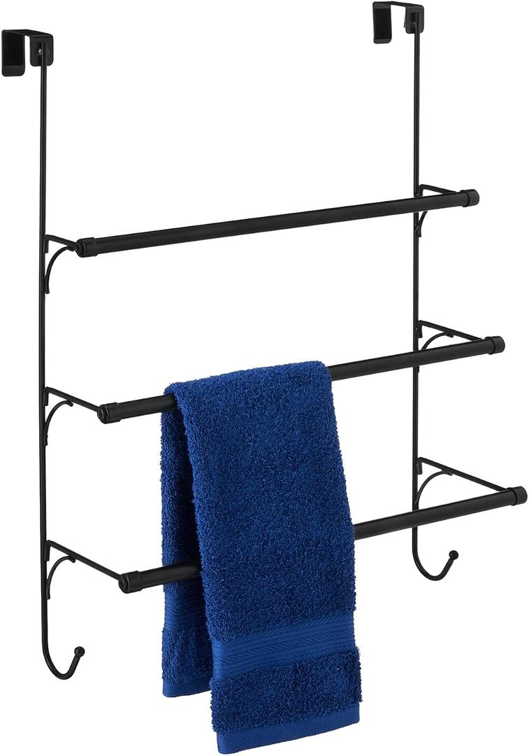 Amazon Basics Over-the-Door Towel Rack with Hooks, 19.3W x 6.6D x 24.8H inch, Black