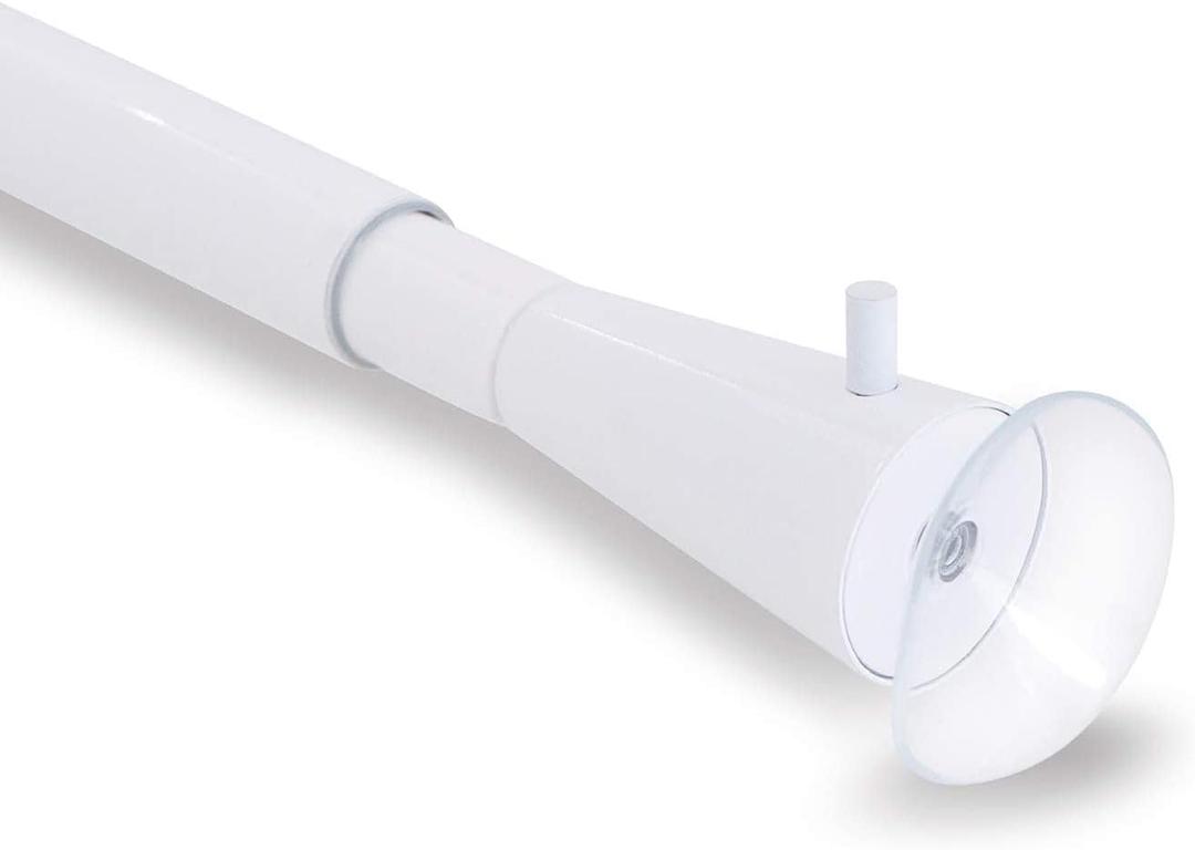 Shower Curtain Rod No Drilling, Spring Tension Rod, 56-98 Inch, 3/4 Inch Diameter, Suction Cup on Either End, 1Pc, White