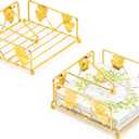 2 Pack Napkin Holder for Table, Gold Ginkgo Leaf Flat Iron Napkin Holder with Weighted Arm, Cocktail Paper Holder for Kitchen Dining Room Decor 7.09" L X 7.09" W X 2.76" H