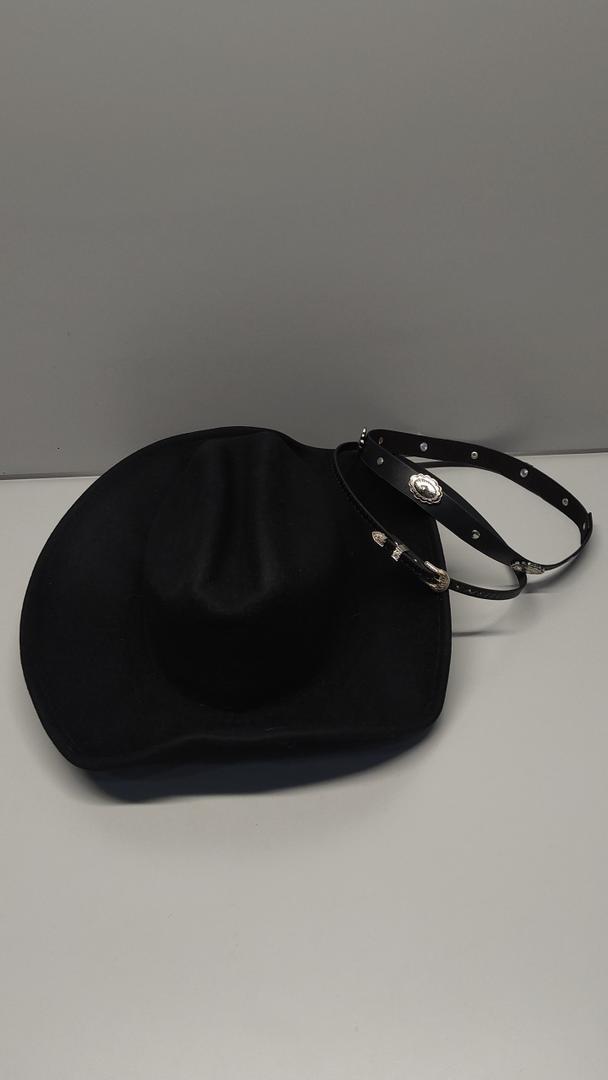 Western Cowboy Hat for Men Women, Premium Black Wool Hat, Wide Brim Classic Fedora Beach Hat, Cowgirl Hat with Two Decorative Buckle Belt