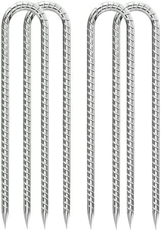 Rebar-Stakes-12-Inch, Ground Stakes Heavy Duty U-Hook Galvanized Anti-Rust Ground Anchors for Camping Tent Trampoline Accessories Dog Fence Chicken Coop Deer Fence 4pcs