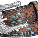 Western Belts Vintage Cowgirl Cowboy Country Belt for Woman Men Gifts, Carved Buckle-Belts for Jeans Pants Dresses (Brown)