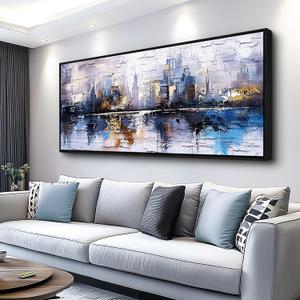 KELIYUAN Abstraction City Landscape Paintings Room Dining Room Canvas Wall Art For Living Room Bedroom Wall Decor Modern Home Decoration Office Pictures Hallway Mural Decoration 32"X72" Black Frame