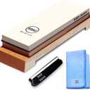 KING Whetstone Starter Set Include 1000/6000 Grit Combination Whetstone made in Japan, Knife Angle Holder, B&B Japan Original Wiping Cloth and Stable Plastic Base