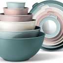 COOK WITH COLOR Mixing Bowls with TPR Lids - 12 Piece Plastic Nesting Bowls Set includes 6 Prep Bowls and 6 Lids, Microwave Safe (Teal)