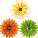 Hotop 3 Pcs Metal Flower Wall Art 3D Metal Daisy Wall Decor Multiple Layer Hanging Flower Rustic Farmhouse Boho Style Decorations for Indoor Outdoor Home Living Room Office Garden, 8 Inches(Classic)