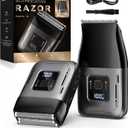 Cordless Foil Shaver for Men: Dual Replacement Heads (Foil + Trimmer), High-Speed 6000RPM,USB-C Rechargeable, IPX6 Waterproof Battery Display & Travel-Friendly/Home Use (Gray)