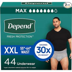 Depend Fresh Protection Adult Diapers, Incontinence Underwear for Men, Disposable, Maximum, ExtraLarge, Grey, 26 Count