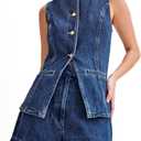 Women's Denim 2 Piece Set Casual Business Sleeveless Jean Blazer Vest Tops and High Waist Jean Shorts Outfit (Large)