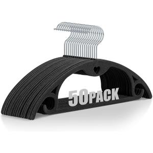 IEOKE Velvet Hangers, 50 Pack No Shoulder Bumps Ultra Thin Space Saving 360 Degree Swivel Heavy Duty Hook Durable Hanger for Suit Sweaters Coat Jackets Shirts Dresses (50 Pack, Black/Silver) (Standard)