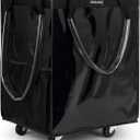 (Large, Black) Reusable Grocery Bag on 5 Wheels, Foldable Rolling Tote Carries Up to 76lb Shopping Trolley, Rolling Bag with 3 Handles, Zipper Clouser Rolling Tote Bag with Wheels for Laundry