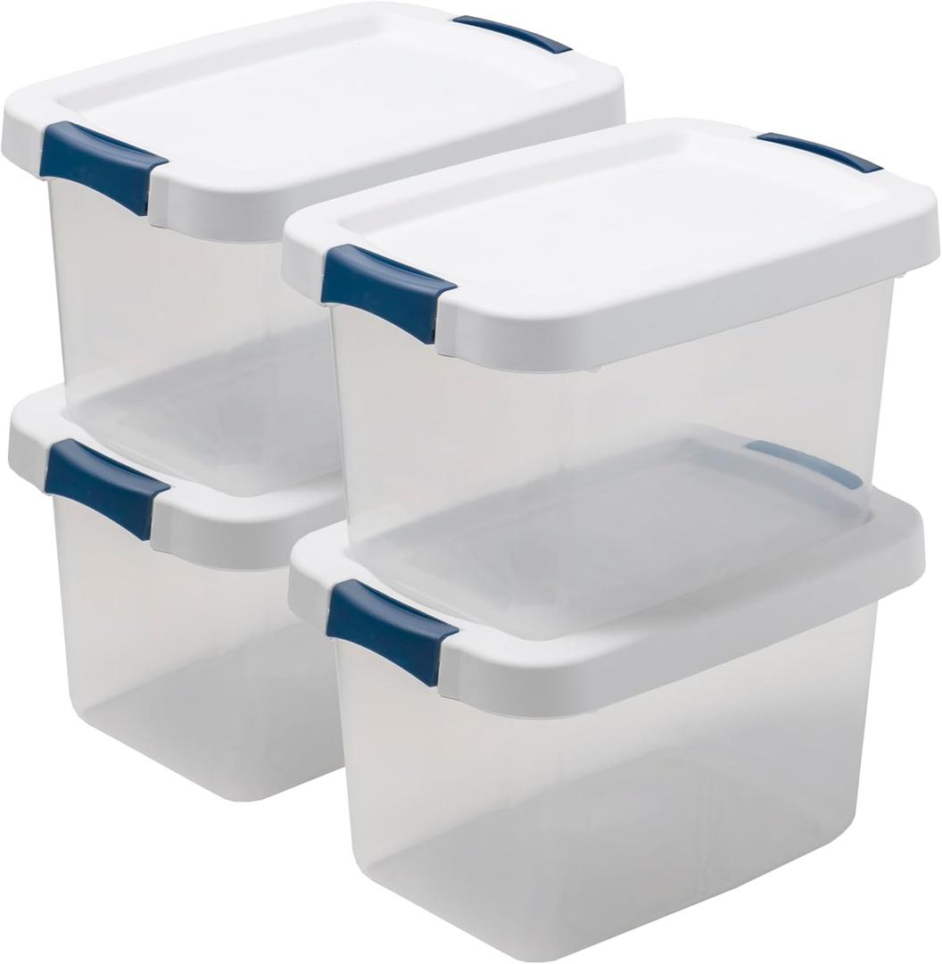 CENTREX CX Cleared Away 19-Quart Medium-Strength Clear Storage Container & Latching Lid, 4 Pack, (10.2H x 17.1W x 11.7D) Stackable, Transparent Storage and Organization Tote, Plastic Bin