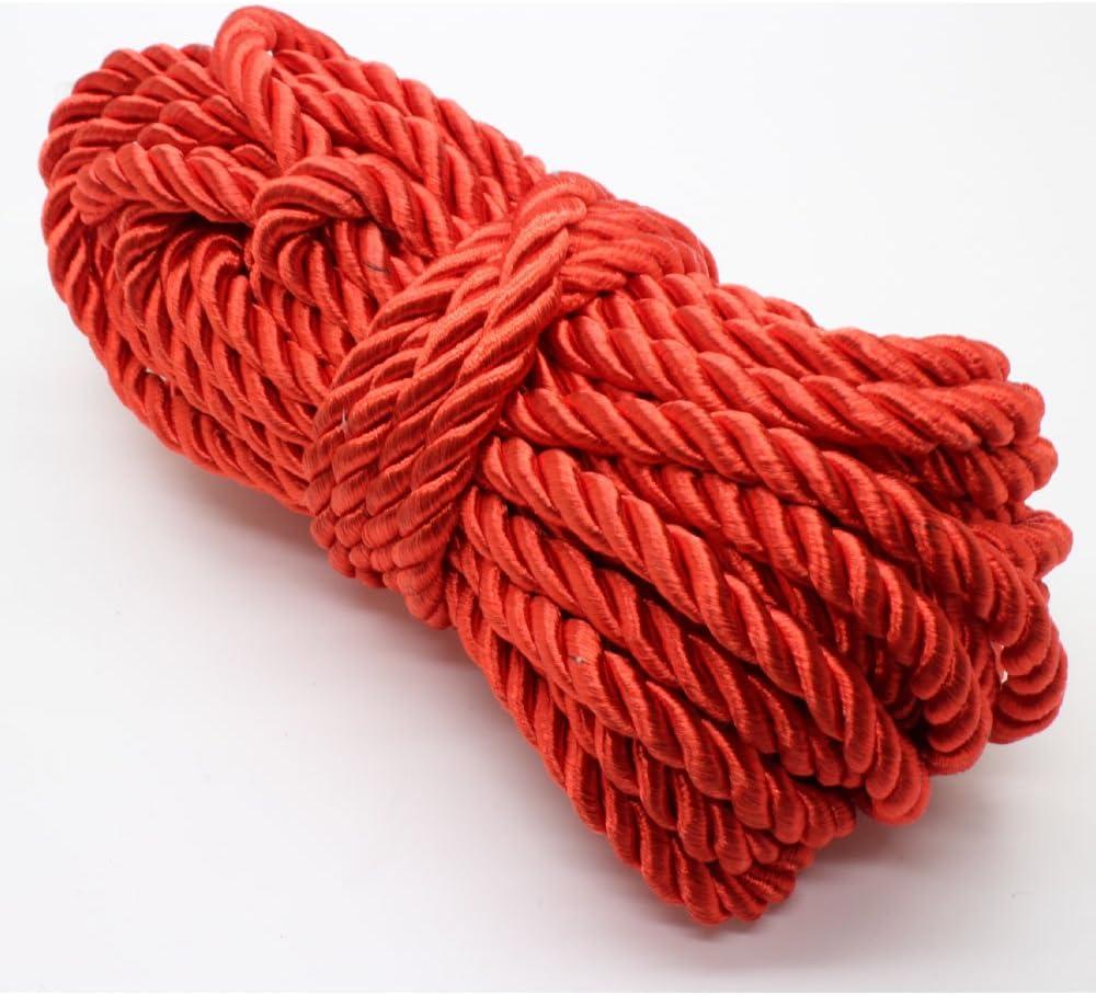 PAMIR TONG 5mm Red Twisted Satin Cord for Crafts 10 Yards Braided Decorative Cotton Cords Trims Polyester Twine Cord Thick Round Fabric Rope Thread for Sewing DIY Shiny Handfast Cord for Wedding