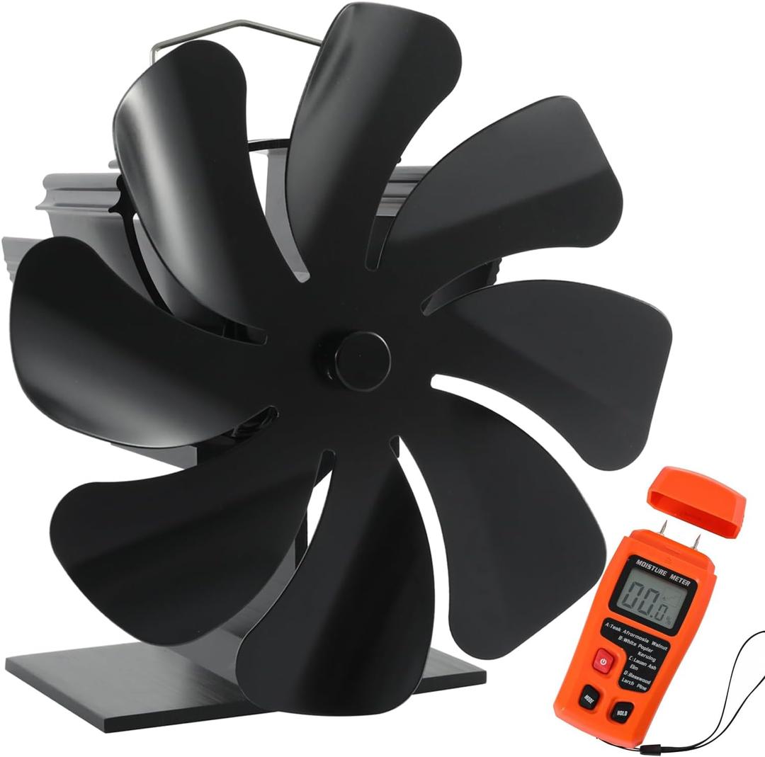 Tomersun Wood Stove Fan Heat Powered Stove Fan, Fireplace Fan for Wood Burning Stove/Pellet/Fireplace, with Moisture Meter